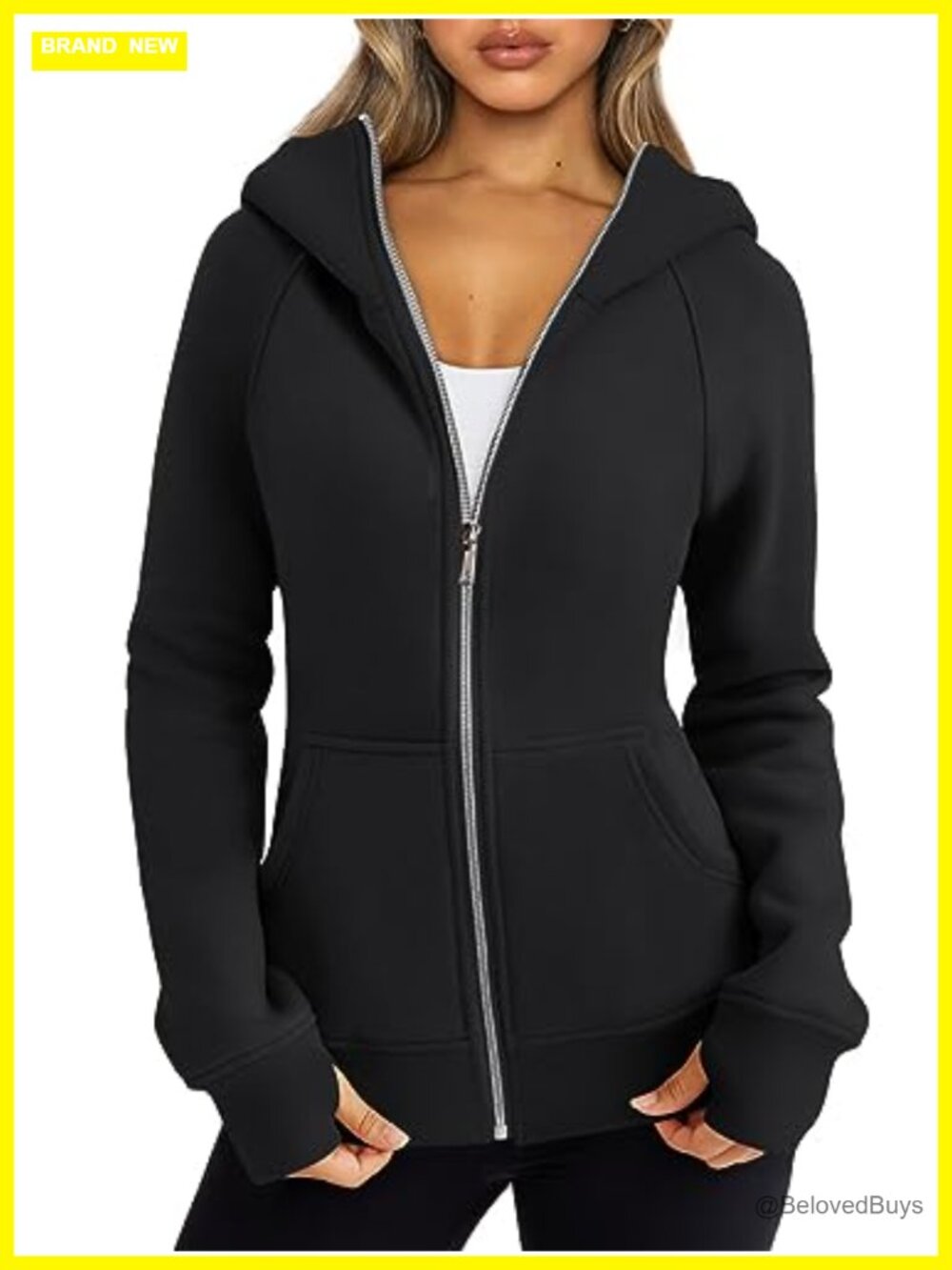Full Zip Hoodie Fleece Jacket Cotton Blend Slim Fit Womens